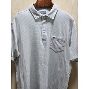 Fish‎ Hippie Co. Polo Shirt Mens XL Green Stripe Pocket Stretch Fishing Beach